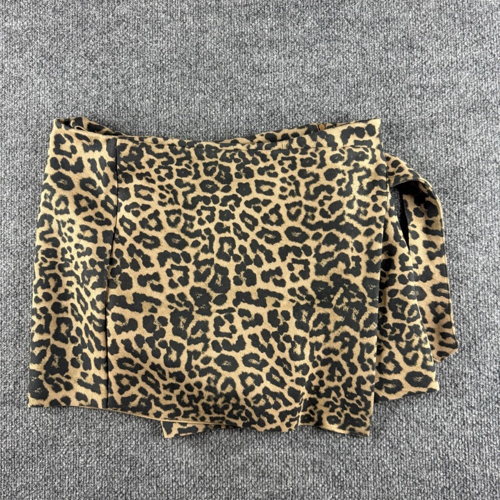 Zara Skirt Womens L Brown Leopard Wrap Tie Waist Animal Print Party Cocktail